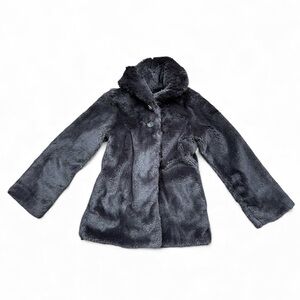 Patagonia Jacket Girl's Black 2 Button Coat Faux Fur lined cape N88 Sz 10 Medium